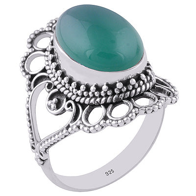 Elegant Handcrafted Green Onyx Oval Shape 925 Sterling Solid Silver Ring - R3401319-26