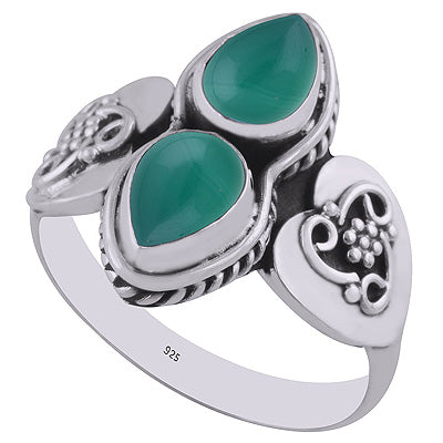 Gorgeous Handwork Around Green Onyx Pear Shape 925 Sterling Solid Silver Ring - R3401320-27