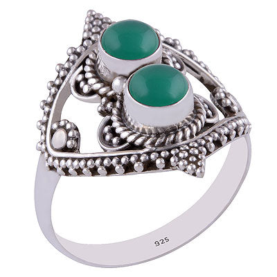 Stunning Rawa Handwork Green Onyx Round Shape 925 Sterling Solid Silver Ring - R3401340-172