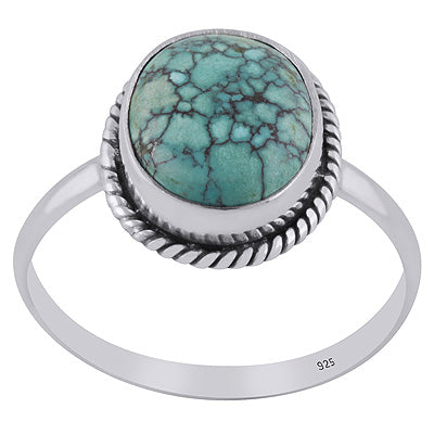 Authentic Wire Work Around Natural Turquoise Oval Shape 925 Sterling Solid Silver Rings - R3401343-10