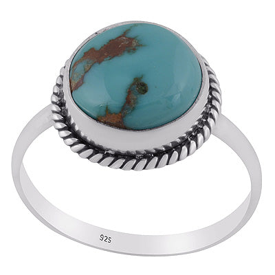 Authentic Wire Work Around Natural Turquoise Round Shape 925 Sterling Solid Silver Rings - R3401343-11