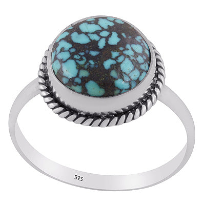 Authentic Wire Work Around Natural Turquoise Round Shape 925 Sterling Solid Silver Rings - R3401343-12
