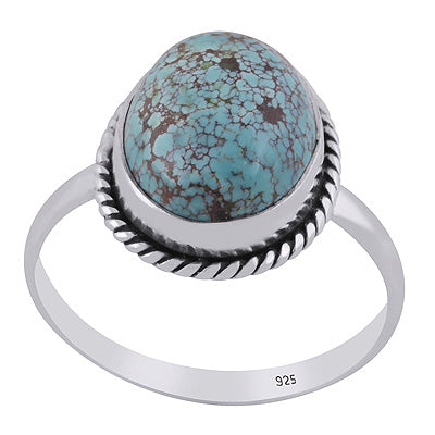 Authentic Wire Work Around Natural Turquoise Oval Shape 925 Sterling Solid Silver Rings - R3401343-6