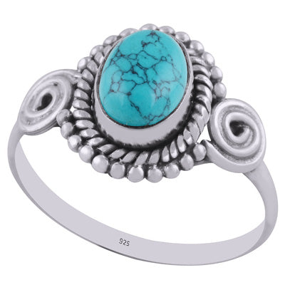Beautiful Handcrafted Work Around Turquoise Oval Shape 925 Sterling Solid Silver Ring - R3401350-43