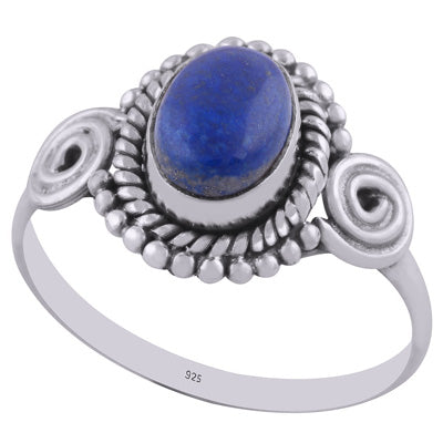 Beautiful Handcrafted Work Around Lapis Oval Shape 925 Sterling Solid Silver Ring - R3401350-46