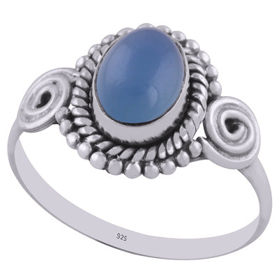 Beautiful Handcrafted Work Around Blue Chalcedony Oval Shape 925 Sterling Solid Silver Ring - R3401350-48