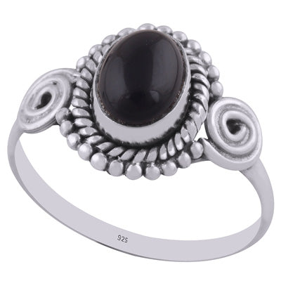 Beautiful Handcrafted Work Around Black Onyx Oval Shape 925 Sterling Solid Silver Ring - R3401350-52
