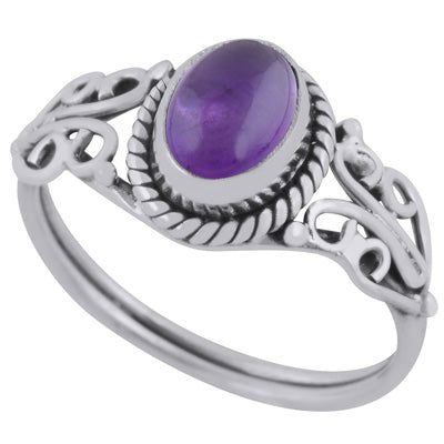Beautiful Handcrafted Work Around Amethyst Oval Shape 925 Sterling Solid Silver Ring - R3401351-100