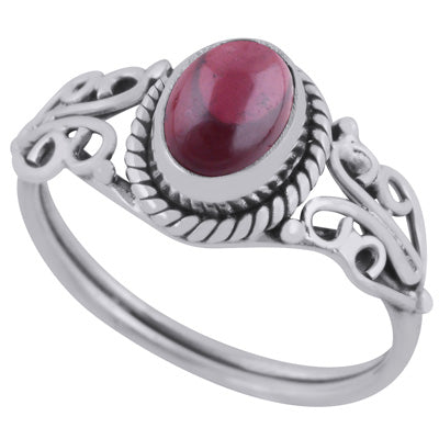 Beautiful Handcrafted Work Around Garnet Oval Shape 925 Sterling Solid Silver Ring - R3401351-101
