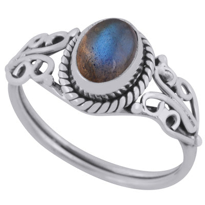 Beautiful Handcrafted Work Around Labradorite Oval Shape 925 Sterling Solid Silver Ring - R3401351-104