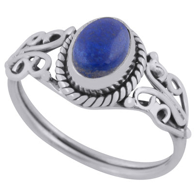 Beautiful Handcrafted Work Around Lapis Oval Shape 925 Sterling Solid Silver Ring - R3401351-105