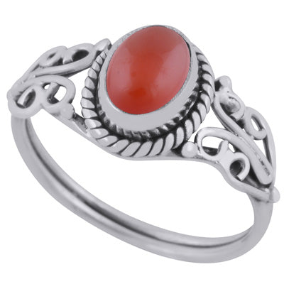 Beautiful Handcrafted Work Around Carnelian Oval Shape 925 Sterling Solid Silver Ring - R3401351-106
