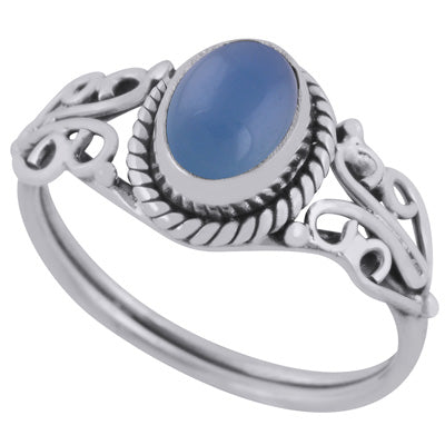 Beautiful Handcrafted Work Around Blue Chalcedony Oval Shape 925 Sterling Solid Silver Ring - R3401351-108