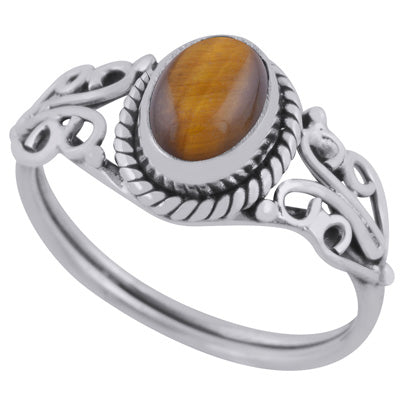 Beautiful Handcrafted Work Around Tiger's Eye Oval Shape 925 Sterling Solid Silver Ring - R3401351-110