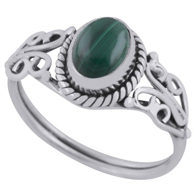 Beautiful Handcrafted Work Around Malachite Oval Shape 925 Sterling Solid Silver Ring - R3401351-111