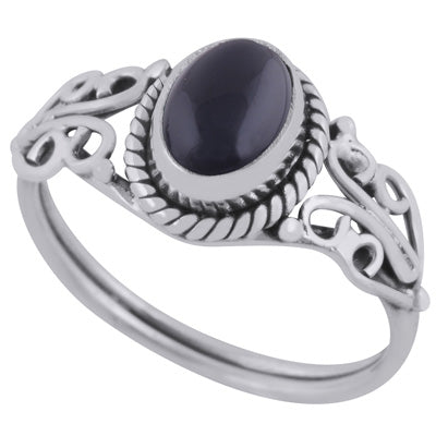 Beautiful Handcrafted Work Around Black Onyx Oval Shape 925 Sterling Solid Silver Ring - R3401351-113
