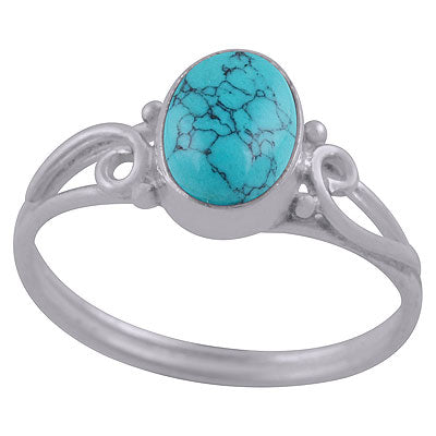 Stunning Twisted Wire Rawa Work Around Turquoise Oval Shape 925 Sterling Solid Silver Ring - R3401354-53