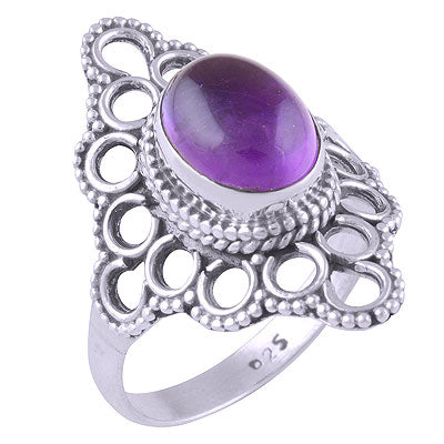 Authentic Handwork Around Amethyst Oval Shape 925 Sterling Solid Silver Ring - R3401356-1