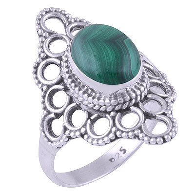 Authentic Handwork Around Malachite Oval Shape 925 Sterling Solid Silver Ring - R3401356-76