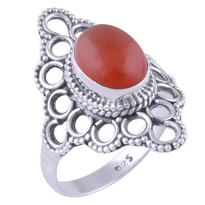 Authentic Handwork Around Carnelian Oval Shape 925 Sterling Solid Silver Ring - R3401356-78