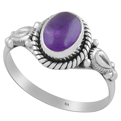 Gorgeous Hand Work Around Amethyst Oval Shape 925 Sterling Solid Silver Ring - R3401373-50