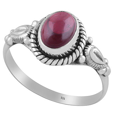 Gorgeous Hand Work Around Garnet Oval Shape 925 Sterling Solid Silver Ring - R3401373-51