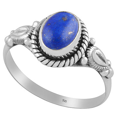 Gorgeous Hand Work Around Lapis Oval Shape 925 Sterling Solid Silver Ring - R3401373-55