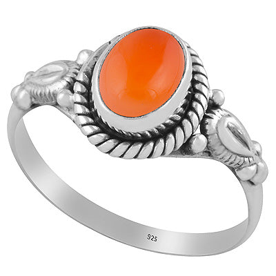 Gorgeous Hand Work Around Carnelian Oval Shape 925 Sterling Solid Silver Ring - R3401373-56