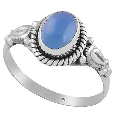 Gorgeous Hand Work Around Blue Chalcedony Oval Shape 925 Sterling Solid Silver Ring - R3401373-57