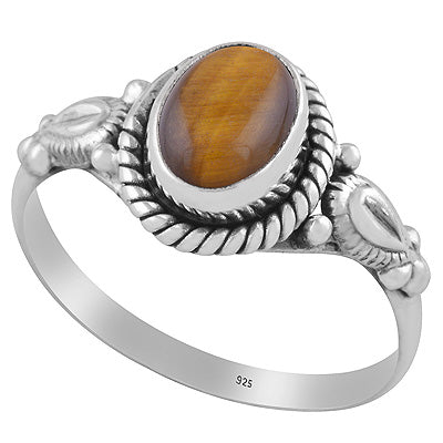 Gorgeous Hand Work Around Tiger's Eye Oval Shape 925 Sterling Solid Silver Ring - R3401373-58