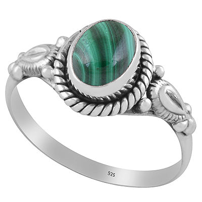 Gorgeous Hand Work Around Malachite Oval Shape 925 Sterling Solid Silver Ring - R3401373-59