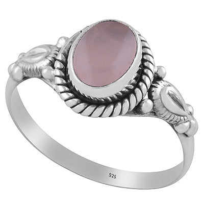Gorgeous Hand Work Around Rose Quartz Oval Shape 925 Sterling Solid Silver Ring - R3401373-61