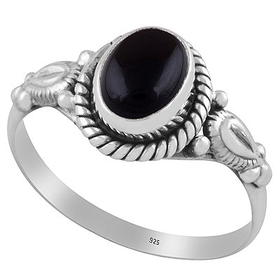 Gorgeous Hand Work Around Black Onyx Oval Shape 925 Sterling Solid Silver Ring - R3401373-62