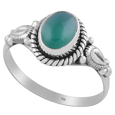 Gorgeous Hand Work Around Green Onyx Oval Shape 925 Sterling Solid Silver Ring - R3401373-63