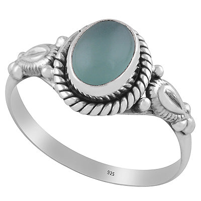 Gorgeous Hand Work Around Aqua Chalcedony Oval Shape 925 Sterling Solid Silver Ring - R3401373-64