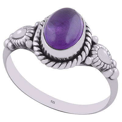 orgeous Hand Work Around Amethyst Oval Shape 925 Sterling Solid Silver Ring - R3401373-71