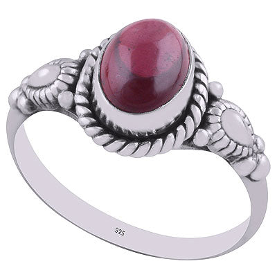 orgeous Hand Work Around Garnet Oval Shape 925 Sterling Solid Silver Ring - R3401373-72