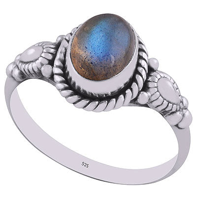 orgeous Hand Work Around Labradorite Oval Shape 925 Sterling Solid Silver Ring - R3401373-75