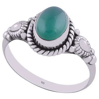 orgeous Hand Work Around Green Onyx Oval Shape 925 Sterling Solid Silver Ring - R3401373-78