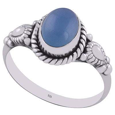 orgeous Hand Work Around Blue Chalcedony Oval Shape 925 Sterling Solid Silver Ring - R3401373-79