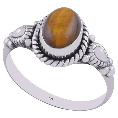 orgeous Hand Work Around Tiger's Eye Oval Shape 925 Sterling Solid Silver Ring - R3401373-81