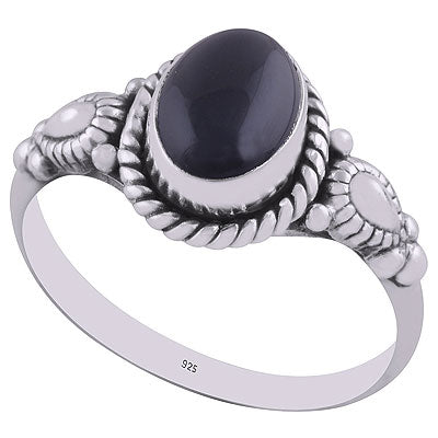 orgeous Hand Work Around Black Onyx Oval Shape 925 Sterling Solid Silver Ring - R3401373-85