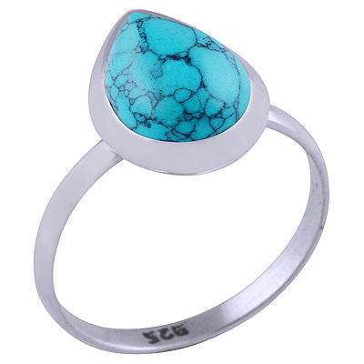 Beautiful Pop Out Gemstone Turquoise Pear Shape 925 Sterling Solid Silver Ring - R3401378-11