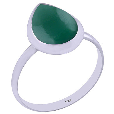 Beautiful Pop Out Gemstone Green Onyx Pear Shape 925 Sterling Solid Silver Ring - R3401378-44