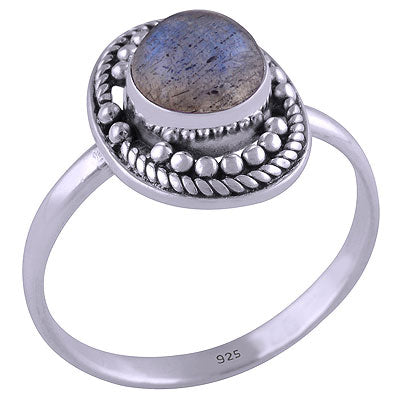 Gorgeous Wire & Rawa Work Around Labradorite Round Shape 925 Sterling Solid Silver Ring - R3401421-14