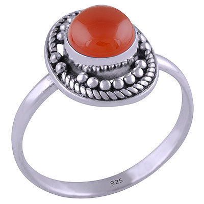 Gorgeous Wire & Rawa Work Around Carnelian Round Shape 925 Sterling Solid Silver Ring - R3401421-27