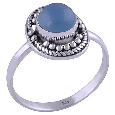 Gorgeous Wire & Rawa Work Around Blue Chalcedony Round Shape 925 Sterling Solid Silver Ring - R3401421-29