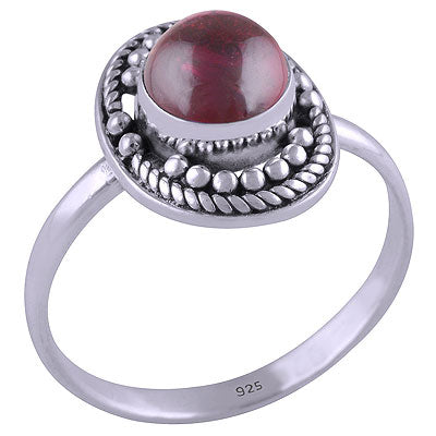 Gorgeous Wire & Rawa Work Around Garnet Round Shape 925 Sterling Solid Silver Ring - R3401421-4