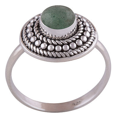 Stunning Rawa & twisted Wire Work Around Green Aventurine Round Shape 925 Sterling Solid Silver Ring - R3401422-51