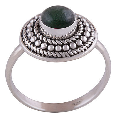 Stunning Rawa & twisted Wire Work Around Green Jade Round Shape 925 Sterling Solid Silver Ring - R3401422-52